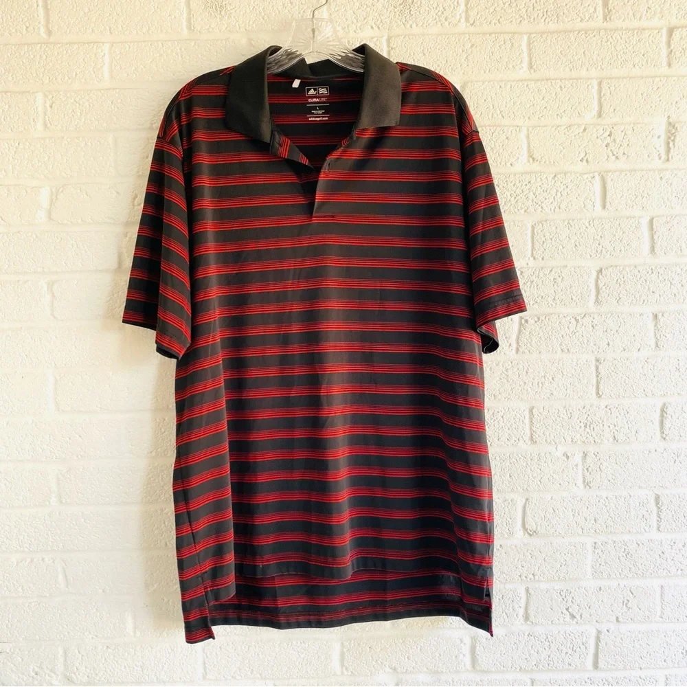 adidas Golf Men's Black & Red Striped Polo Shirt Top Large